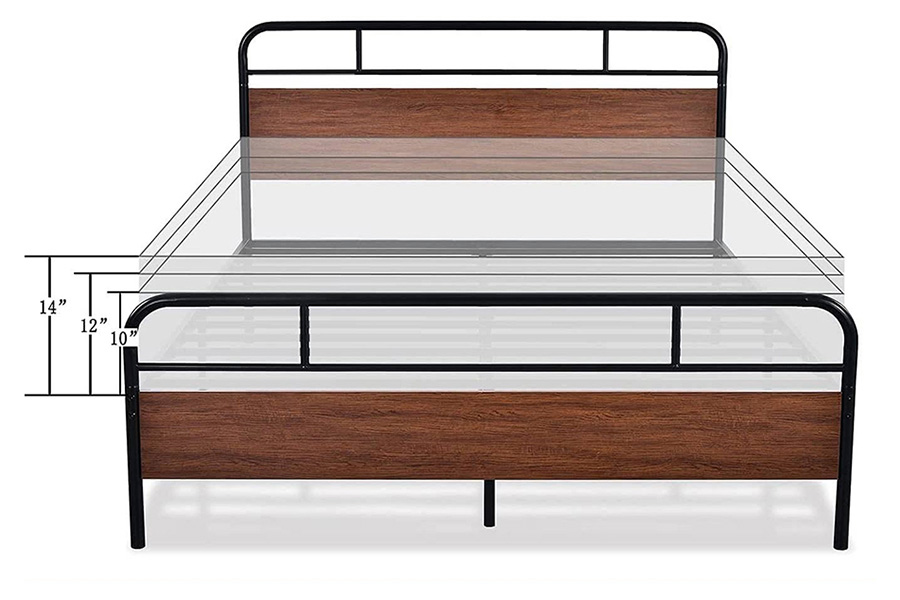 FaFurn Industrial Metal Wood Platform Bed Frame with Headboard and Footboard - Queen Size