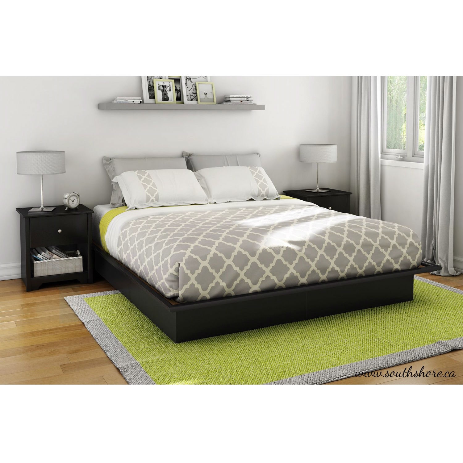 FaFurn - King Size Platform Bed Frame in Black, Wood