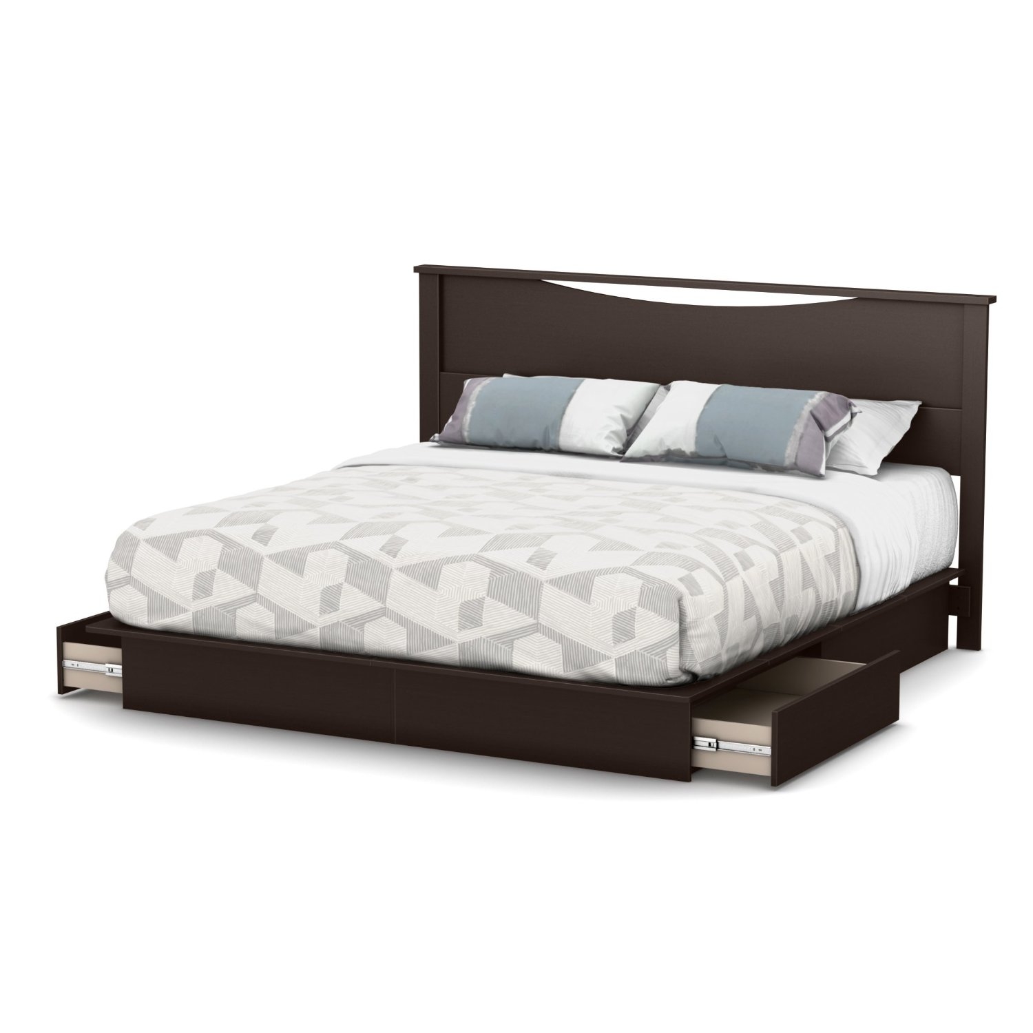 FaFurn - King Size Platform Bed Frame with 2 Storage Drawers in Chocolate