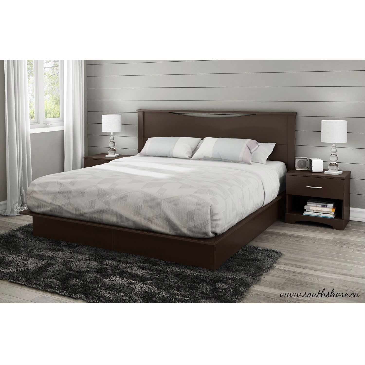 FaFurn - King Size Platform Bed Frame with 2 Storage Drawers in Chocolate