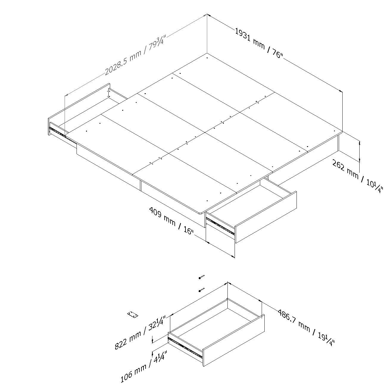 FaFurn - King Size Platform Bed Frame with 2 Storage Drawers in Chocolate