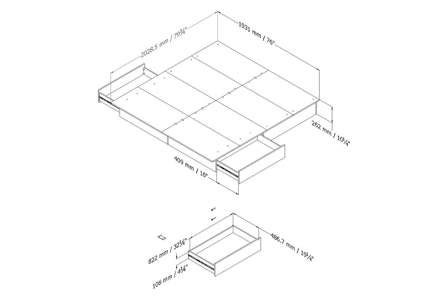 FaFurn - King Size Modern Platform Bed with Storage Drawers in White Finish