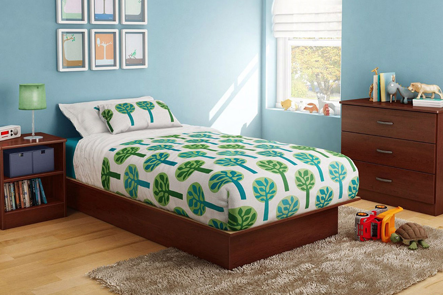 FaFurn Twin Size Platform Bed Frame in Wood Finish - Royal Cherry