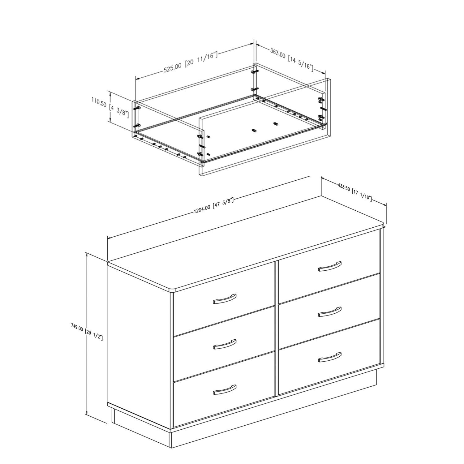 FaFurn - Modern Double Dresser with 6 Drawers in Chocolate, Wood