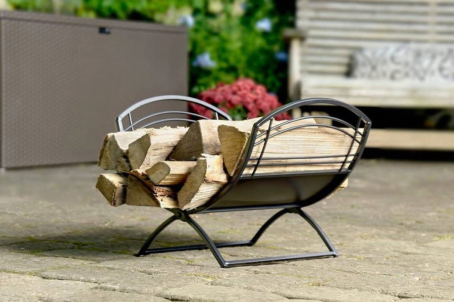 FaFurn Black Metal Indoor Outdoor Farmhouse Firewood Holder Log Rack