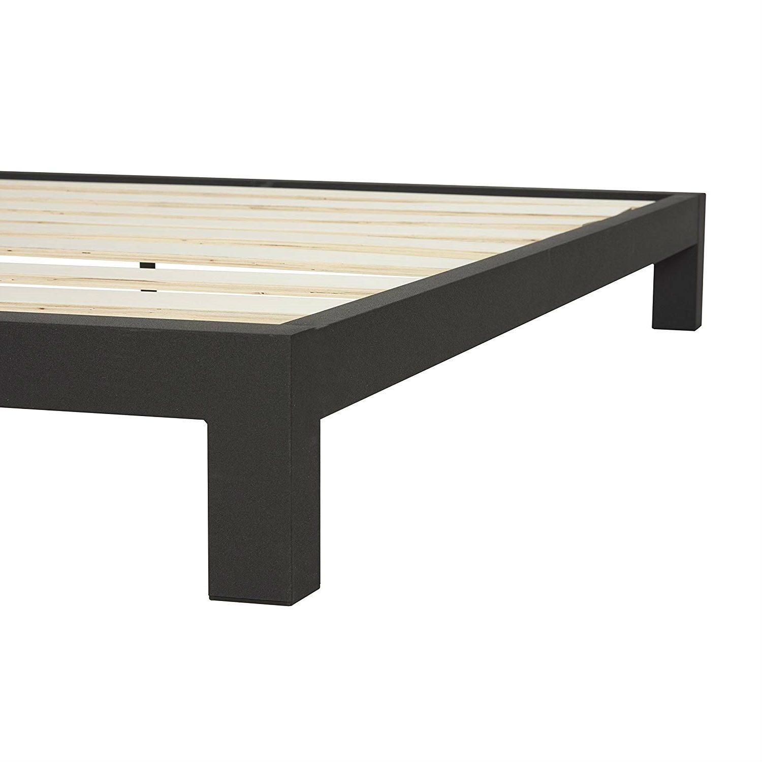 FaFurn Twin Size Platform Bed Frame with Wide Wood Slats - Black, Metal