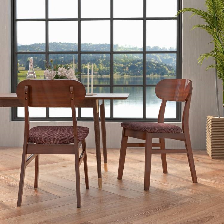 FaFurn - Set of 2 Modern Dining Chairs with Padded Linen Seat in Brown