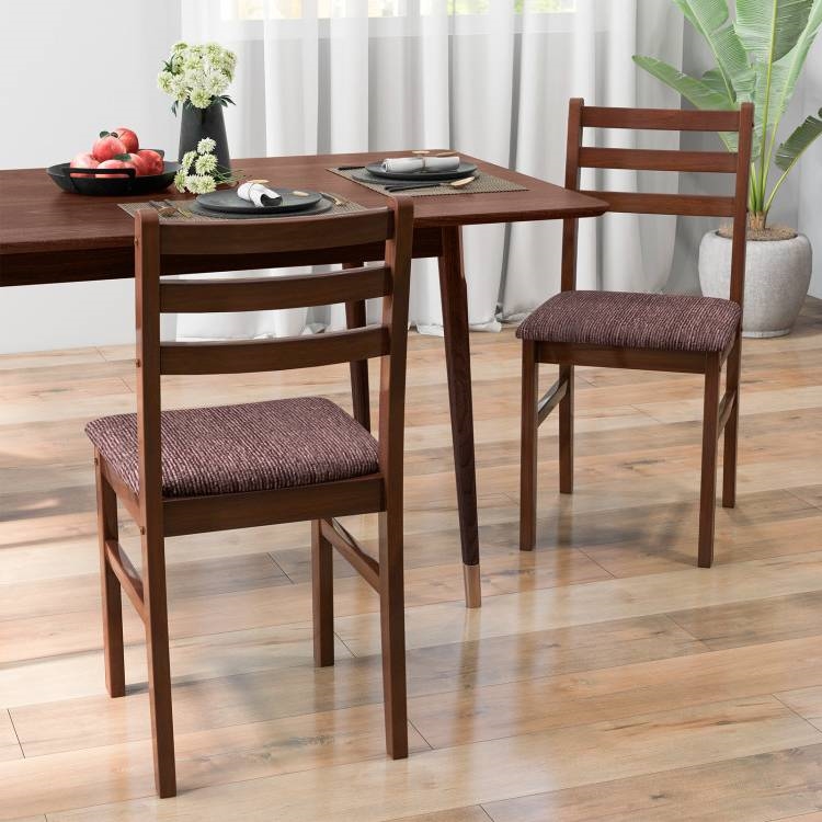 FaFurn - Set of 2 Modern Dining Chairs with Linen Upholstered Seat in Brown