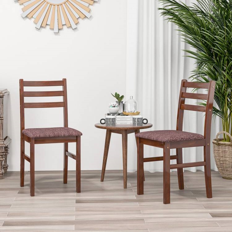 FaFurn - Set of 2 Modern Dining Chairs with Linen Upholstered Seat in Brown