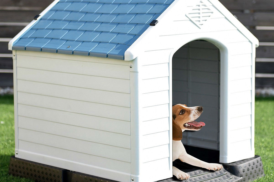 FaFurn - Small Outdoor Heavy Duty Blue and White Plastic Dog House