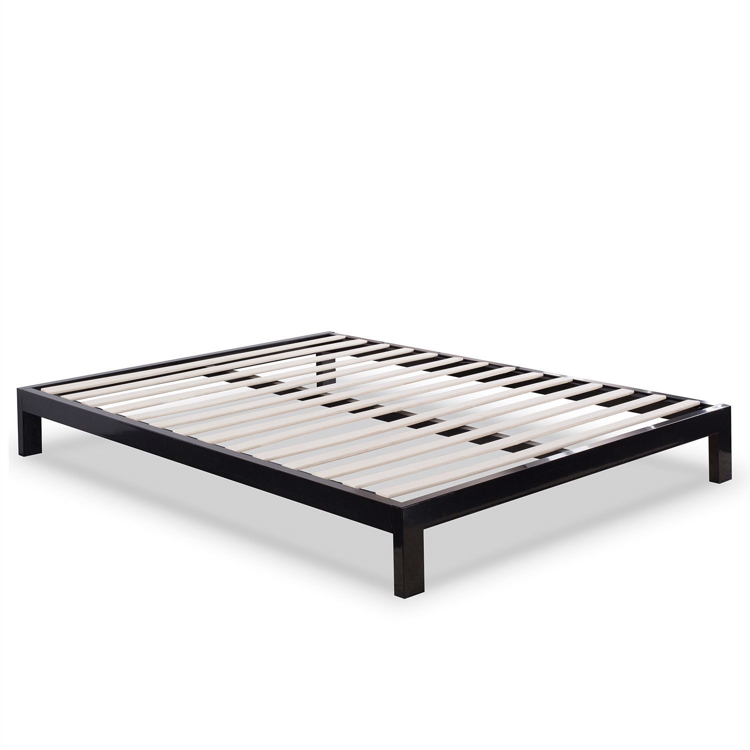 FaFurn - Modern Queen Size Platform Bed Frame with Wooden Slats in Black, Metal