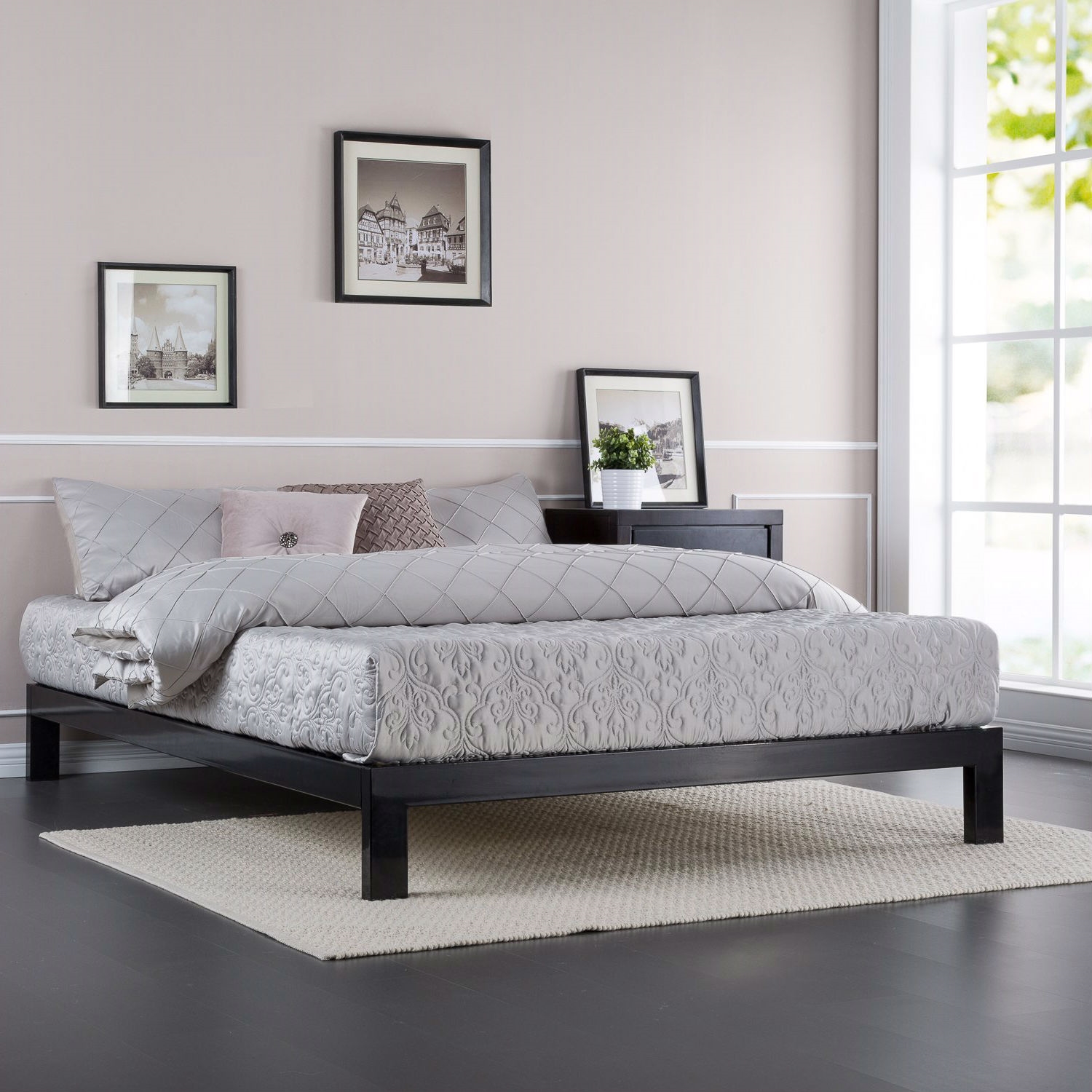 FaFurn - Modern Queen Size Platform Bed Frame with Wooden Slats in Black, Metal