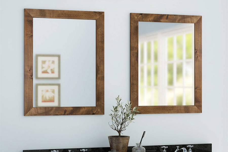 FaFurn - Modern Farmhouse Mirror Set Distressed Brown Wood Frame 31 X 24 Inch (Set of 2)