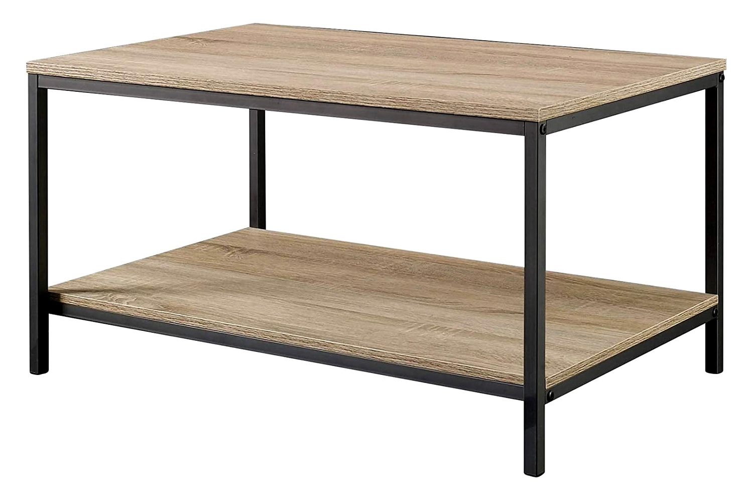 FaFurn™ Modern 2-Tier Metal Wooden Coffee Table - Rustic Light Oak