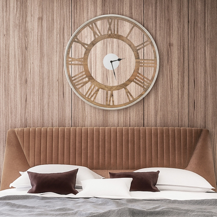 FaFurn Farmhouse 16" Wall Clock with Roman Numerals - Wood