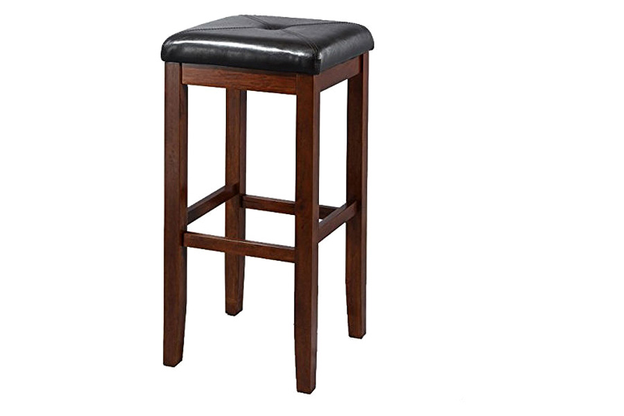 FaFurn - Vintage Mahogany Stools with Black Upholstered Seat (Set of 2)