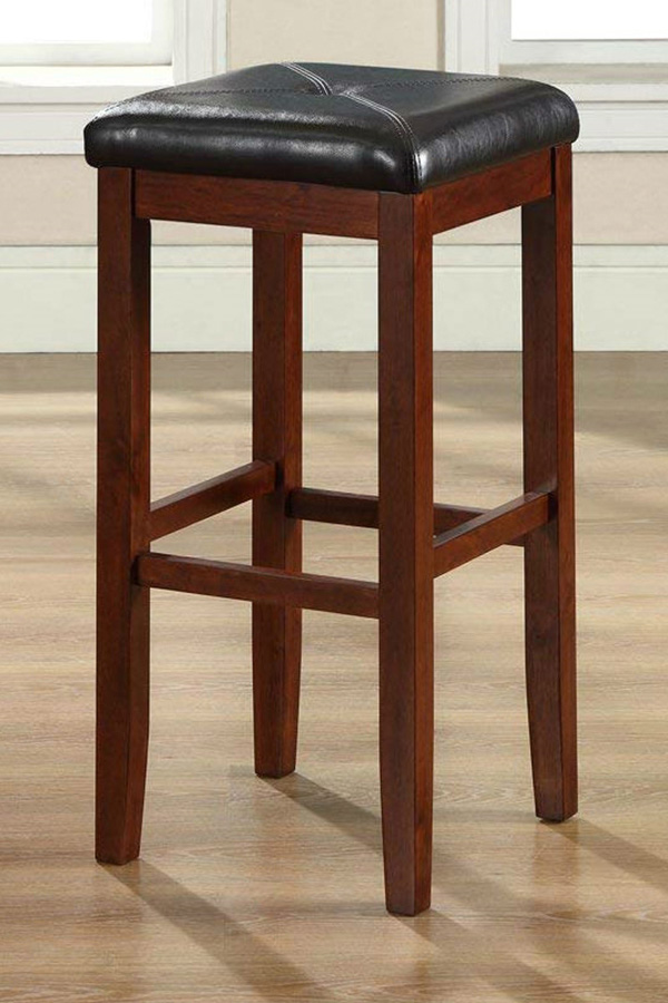 FaFurn - Vintage Mahogany Stools with Black Upholstered Seat (Set of 2)