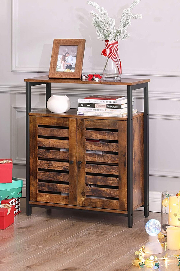 FaFurn - Farmhouse Multifunctional Side Cabinet Accent Table Cupboard with Shelf