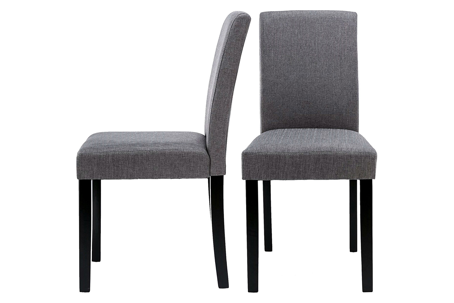 FaFurn - Gray Fabric Dining Chairs with Black Wood Legs (Set of 2)