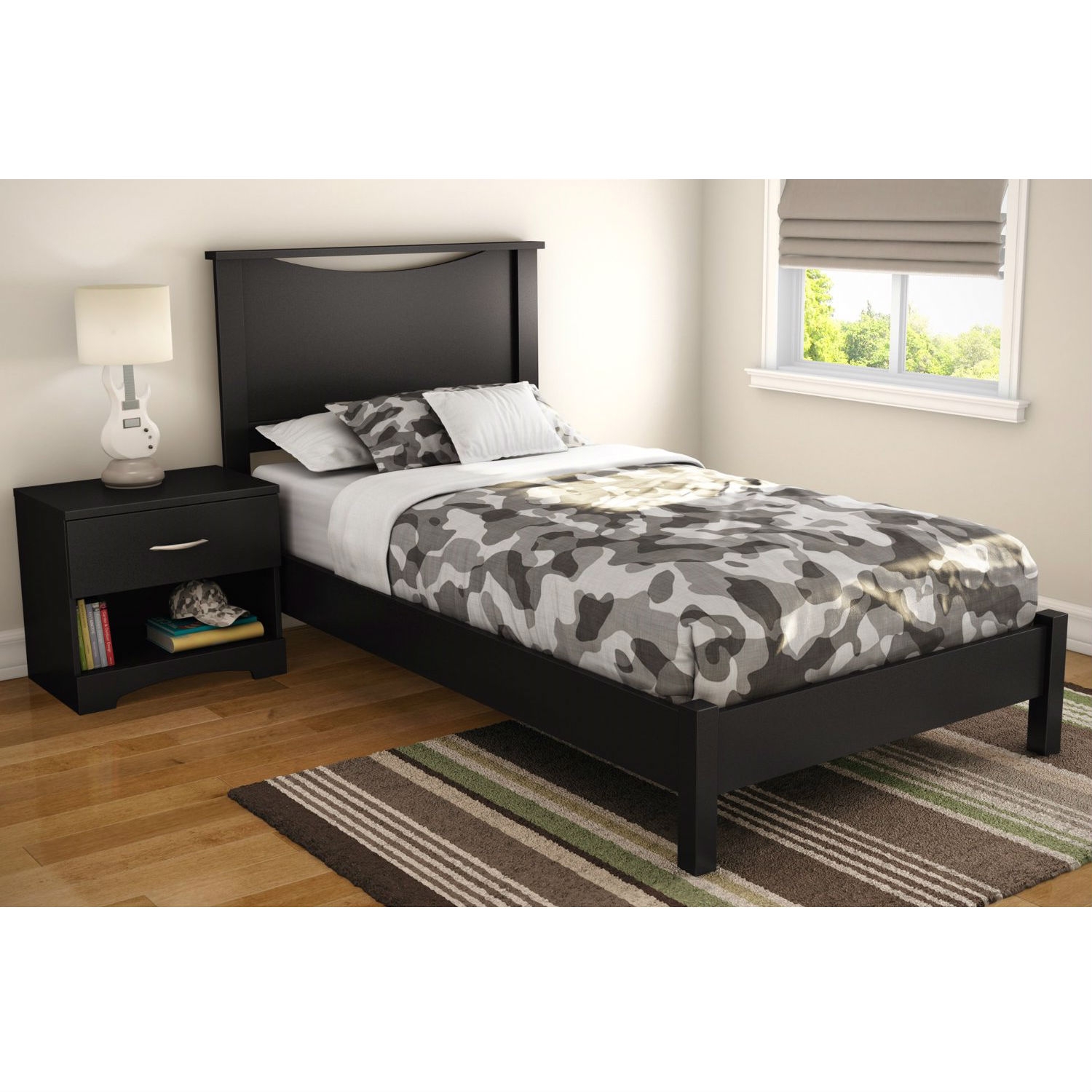 FaFurn - Twin Size Platform Bed Frame in Black, Wood