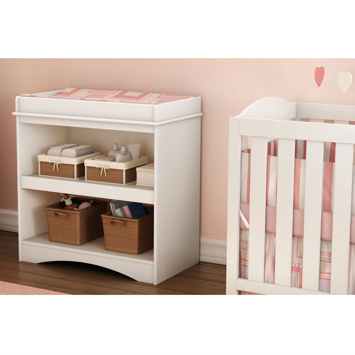 FaFurn - Baby Diaper Changing Table with Open Storage Shelf in White, Wood