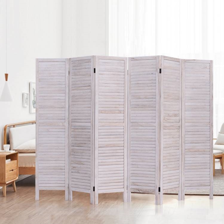 FaFurn Classic 6-Panel Slatted Room Divider Screen - White, Wood