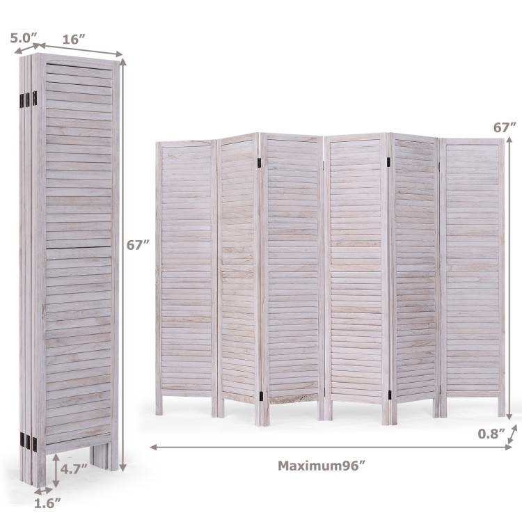 FaFurn Classic 6-Panel Slatted Room Divider Screen - White, Wood