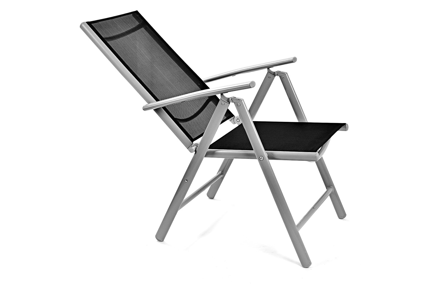 FaFurn - Folding Outdoor Patio Chairs with Black Mesh Seat and Gray Metal Frame (Set of 2)