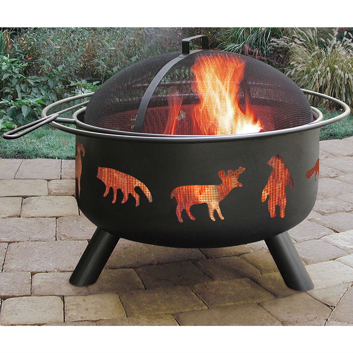 FaFurn Large Fire Pit with Bear Deer Animals - Steel