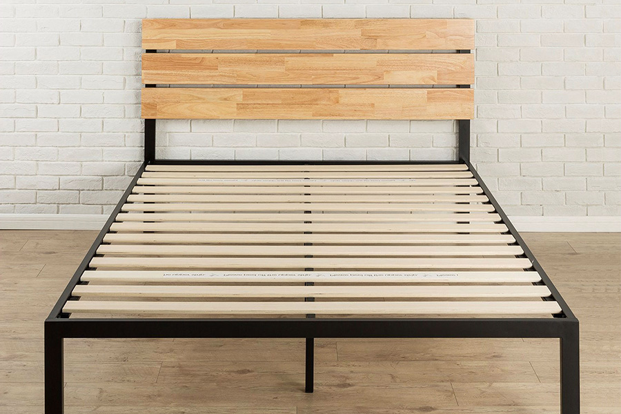 FaFurn - Modern Metal Platform Bed Frame with Wood Headboard and Slats