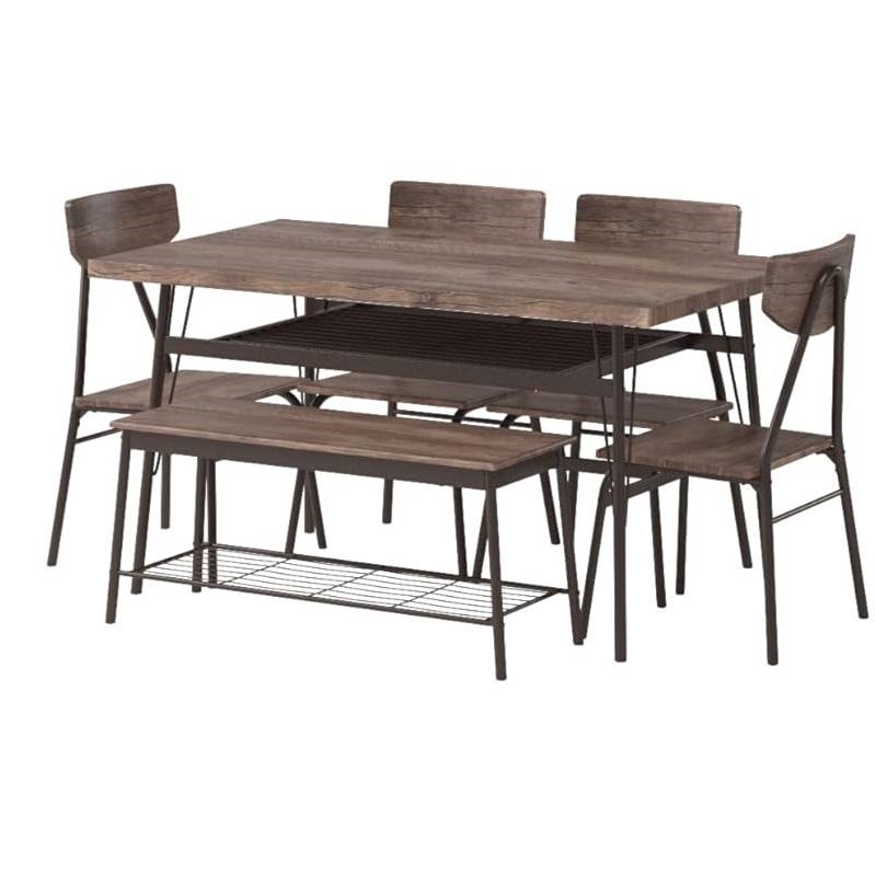 FaFurn - 6-Piece Modern Dining Set with Table 4 Chairs and Storage Bench