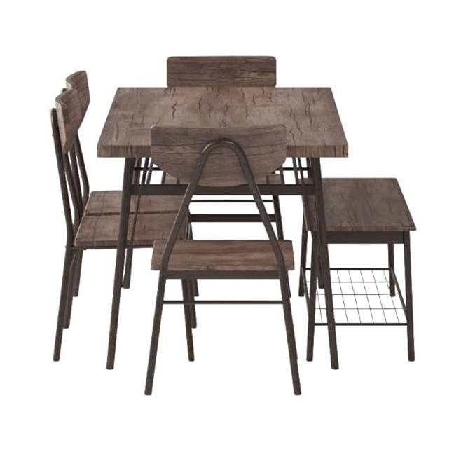 FaFurn 6-Piece Modern Dining Set with Table 4 Chairs and Storage Bench - Brown, Wood