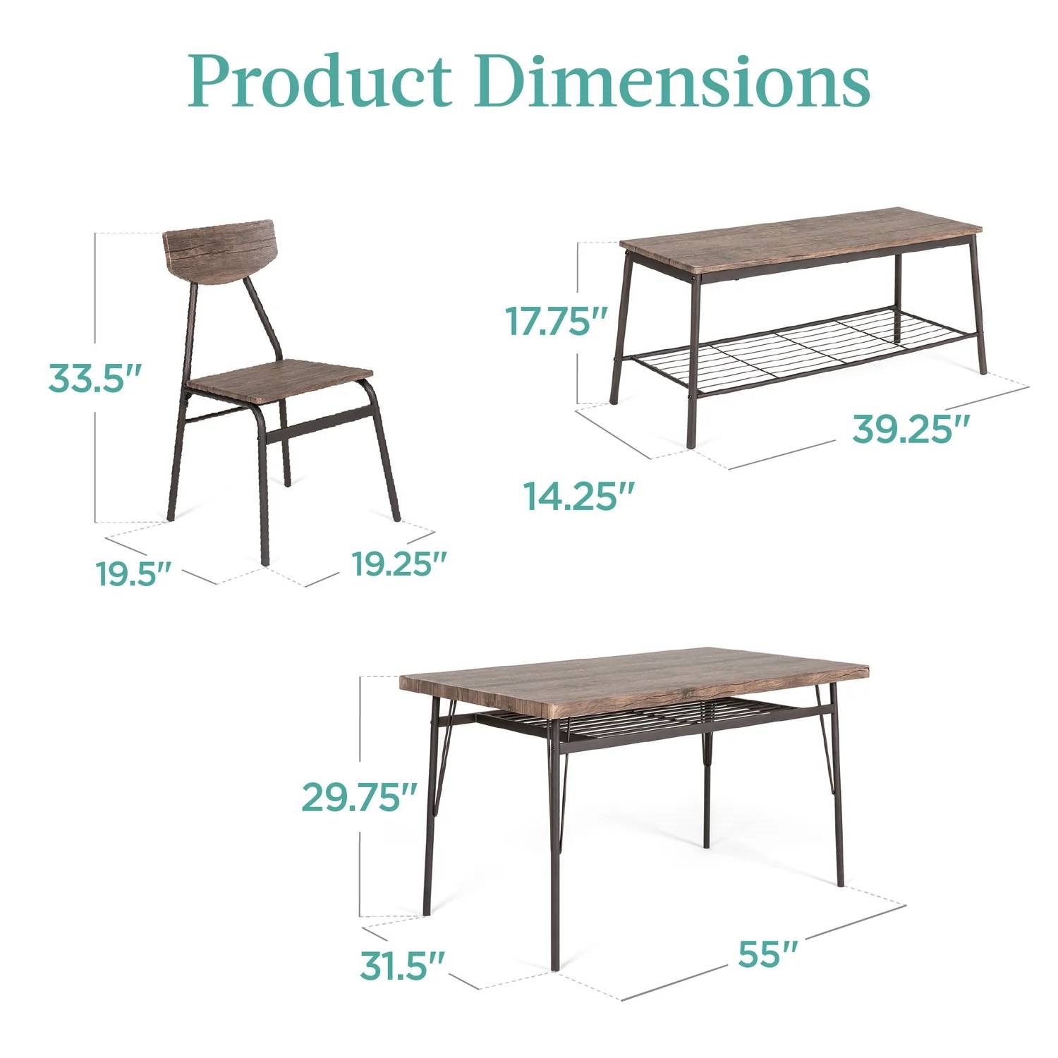 FaFurn 6-Piece Modern Dining Set with Table 4 Chairs and Storage Bench - Brown, Wood