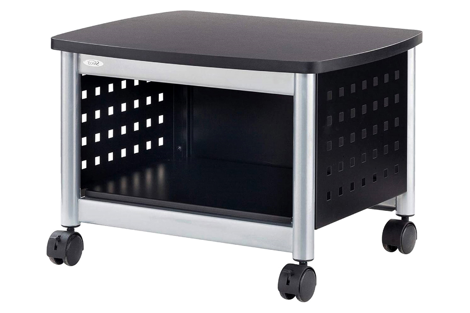 FaFurn - Under-Desk Printer Stand Mobile Office Cart in Black and Silver