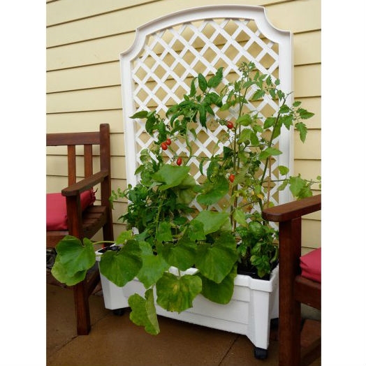 FaFurn - Self Watering Planter with Trellis on Wheels in White, Plastic