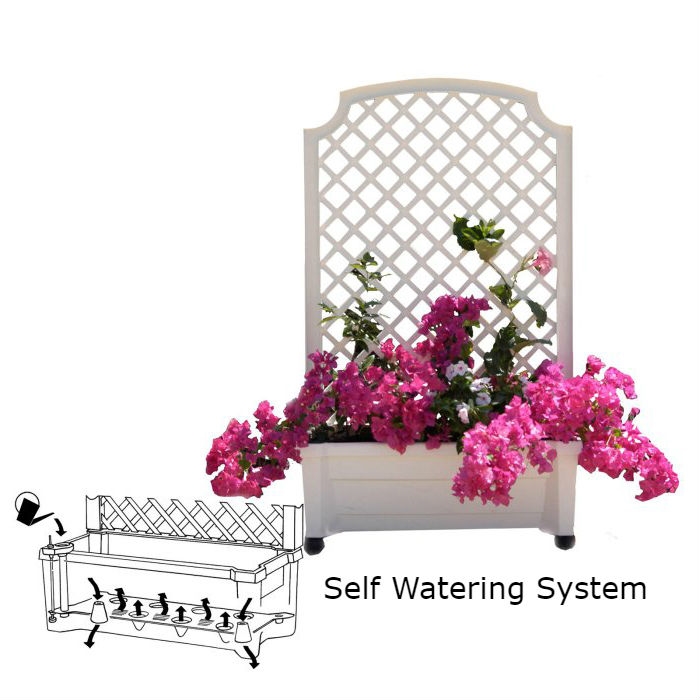 FaFurn - Self Watering Planter with Trellis on Wheels in White, Plastic