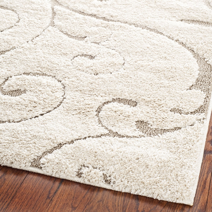 FaFurn - Rug with Scrolling Floral Pattern in Beige