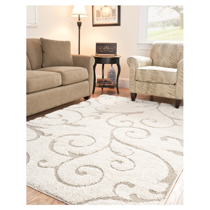 FaFurn - Rug with Scrolling Floral Pattern in Beige