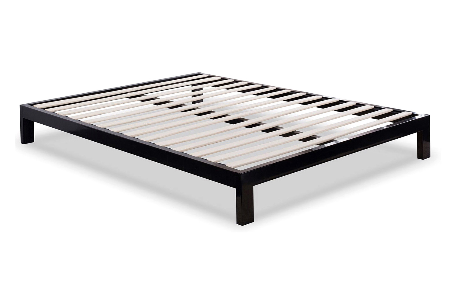 FaFurn - King Size Modern Black Metal Platform Bed Frame with Wood Slats