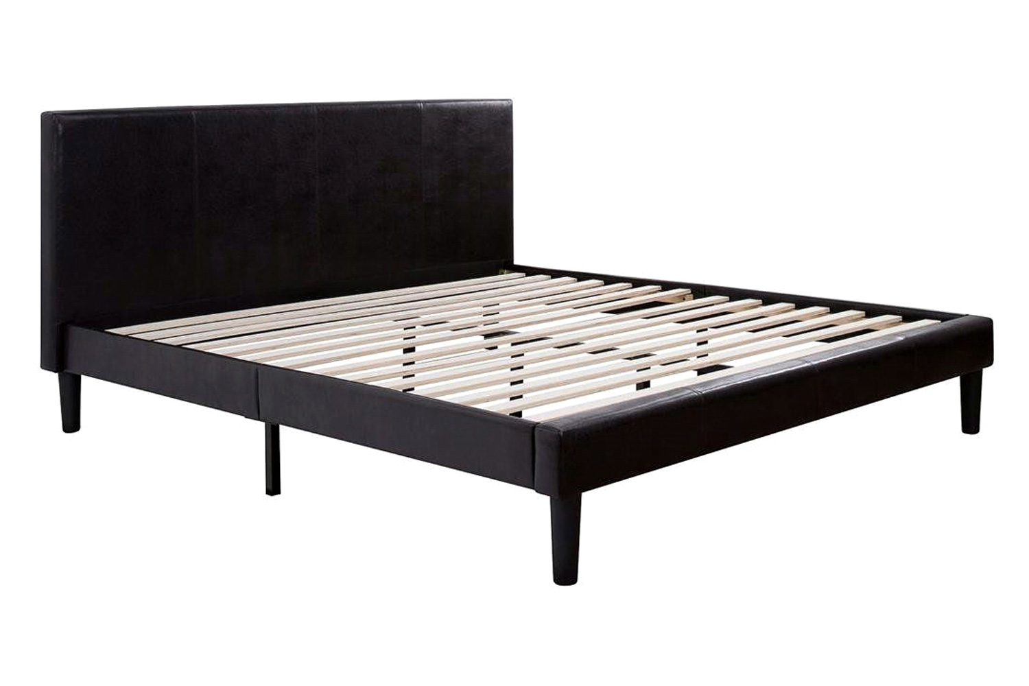 FaFurn - Full Size Modern Platform Bed with Espresso Faux Leather Headboard