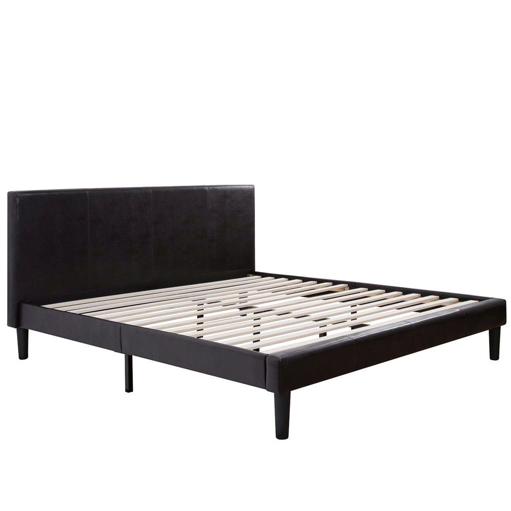 FaFurn - King Size Platform Bed Frame with Headboard in Espresso, Faux Leather