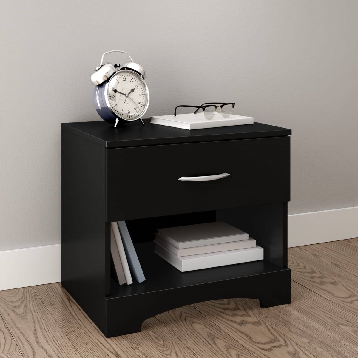 FaFurn Modern 1-Drawer Nightstand - Black