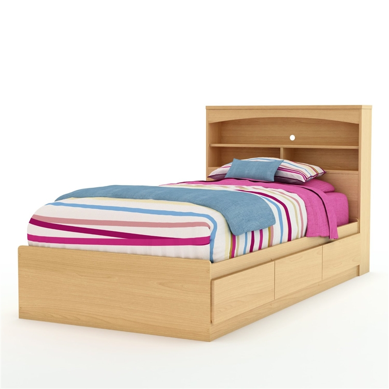 FaFurn - Twin Size Platform Bed Frame with Storage Drawers in Natural Maple