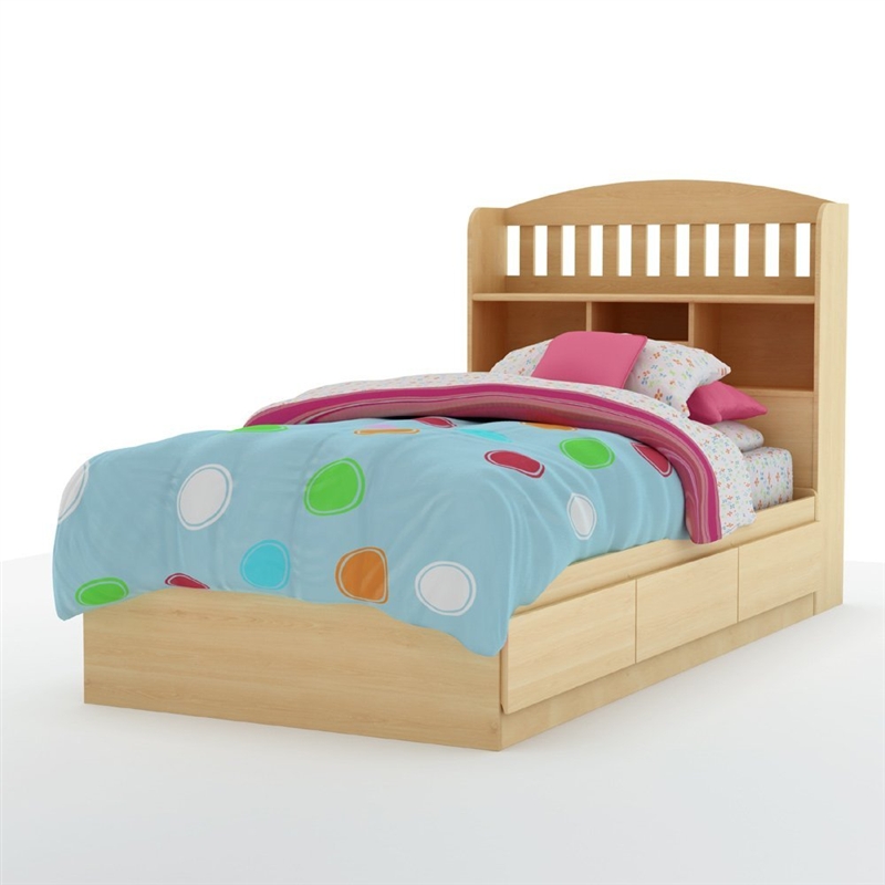 FaFurn - Twin Size Platform Bed Frame with Storage Drawers in Natural Maple