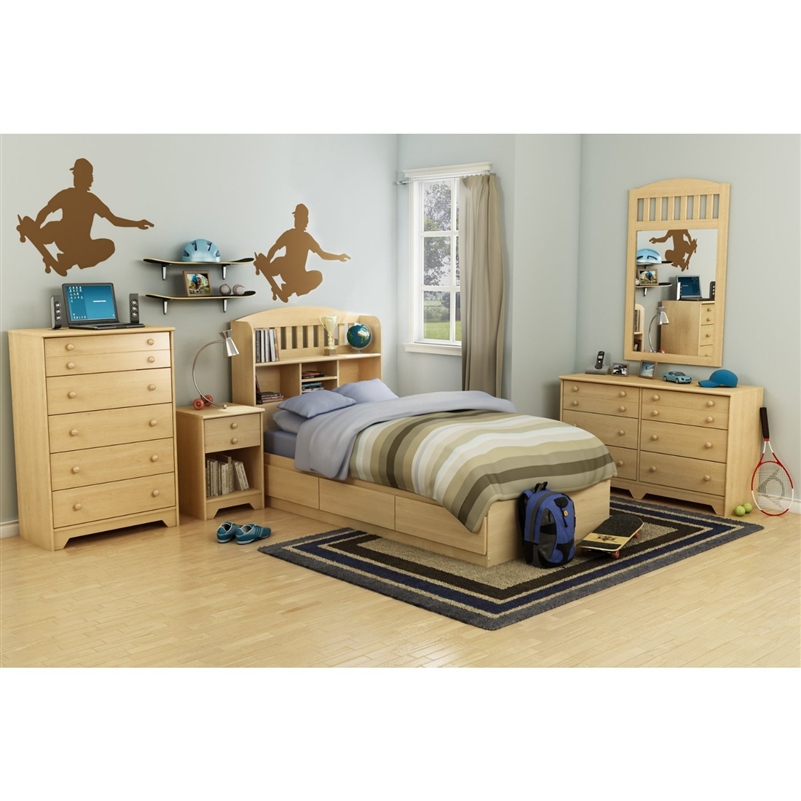 FaFurn - Twin Size Platform Bed Frame with Storage Drawers in Natural Maple