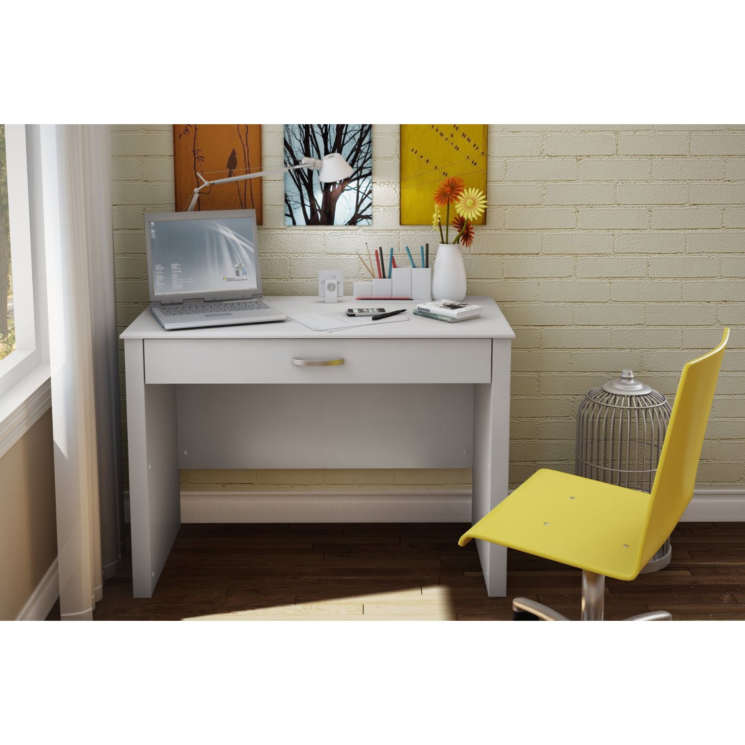 FaFurn - Contemporary Computer Desk in White, Wood