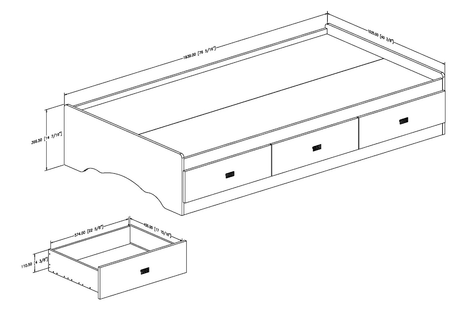 FaFurn - Twin Size White Platform Bed Frame with 3 Storage Drawers