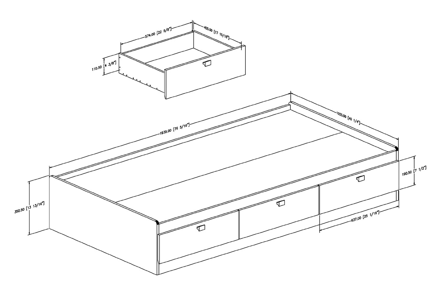 FaFurn Twin Size Platform Bed with 3 Storage Drawers - Black