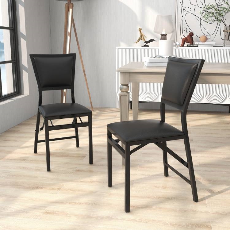 FaFurn - Set of 2 Modern Dining Chairs with PU Leather Seat Cushion in Black