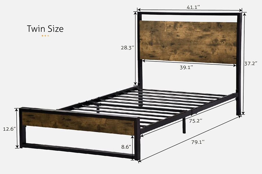 FaFurn Metal Wood Platform Bed Frame with Industrial Headboard - Twin Size